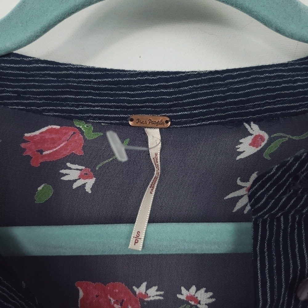 Free People western style floral see through pin stripe shirt size small - Picture 2 of 8